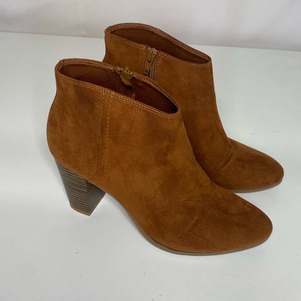 Suede booties with 3.25 inch heel
